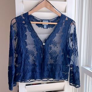 Vintage Rabbit Rabbit Lace 3/4 Sleeve Navy Blue Cardigan Coverup S